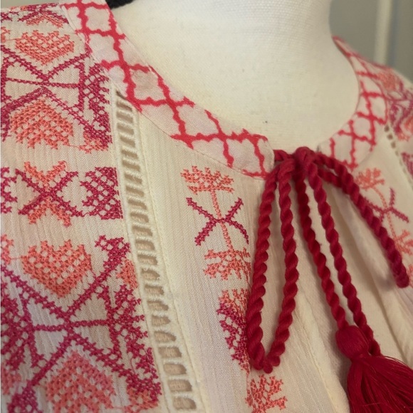 Sundance pink and white patterned flowy long sleeve boho blouse size M - Picture 8 of 16